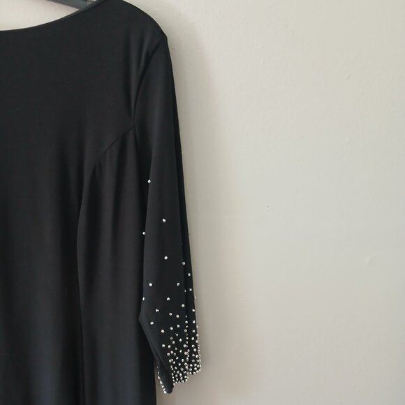 Marina Women's Sz L Black Cocktail Dress Beaded Black Long Sleeve‎ Midi NWT - Picture 8 of 16